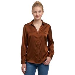 Juniors A. Byer Solid Satin Button Front Blouse