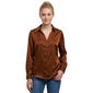 Juniors A. Byer Solid Satin Button Front Blouse - image 1