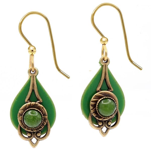Silver Forest Jade Stone Layered Teardrop Earrings - image 