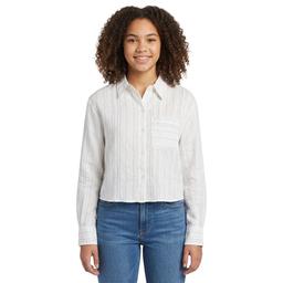 Juniors A. Byer Striped Cropped Button Up Shirt