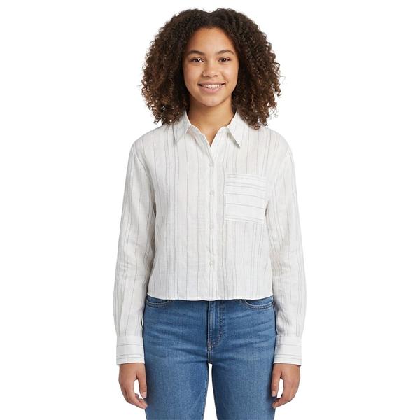 Juniors A. Byer Striped Cropped Button Up Shirt