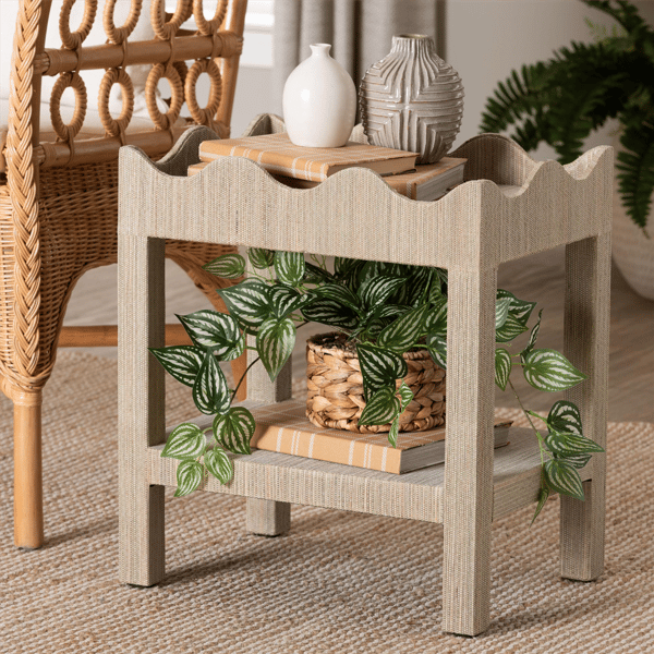 bali & pari Sebastian Grasscloth Scalloped End Table