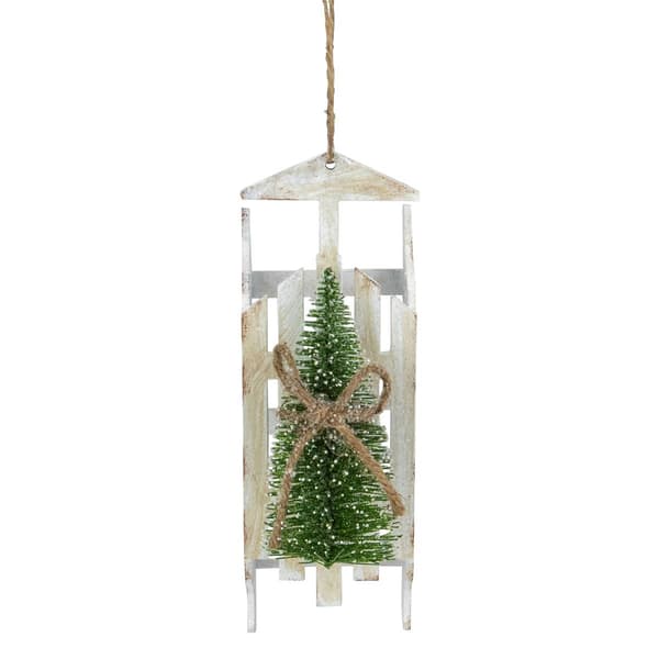 Northlight Seasonal White Wood Sled Christmas Ornament - image 