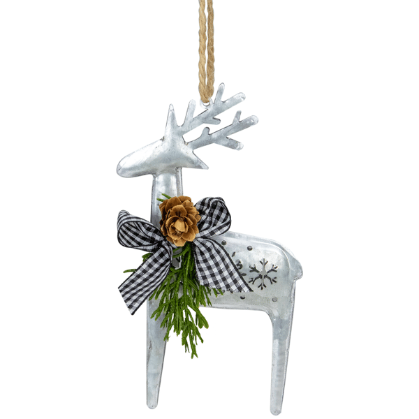 Northlight Reindeer with Pine & Gingham Bowtie Christmas Ornament - image 