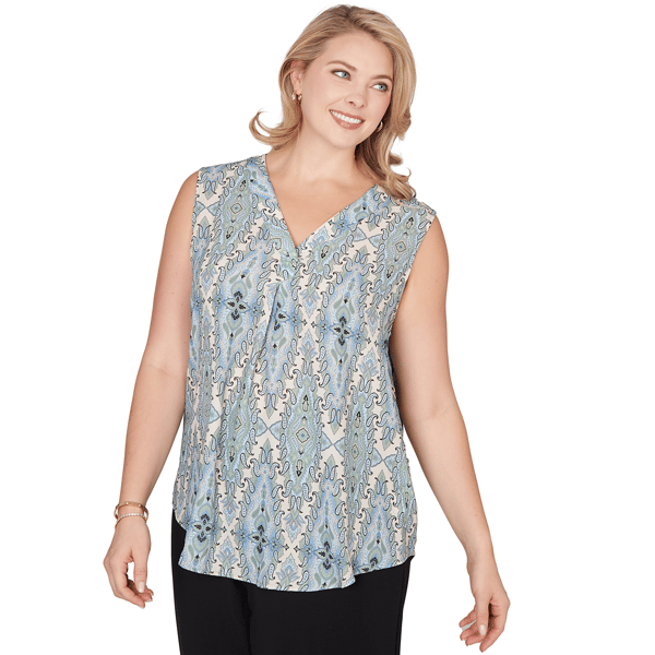 Plus Size Emaline Seabreeze Essence Sleeveless Paisley Blouse