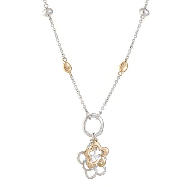 Bella Uno Two-Tone Flower Charm Pendant Necklace - image 