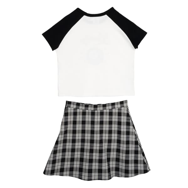 Girls (7-12) Tween Diva Lucky 8 Ball Tee with Plaid Skort Set