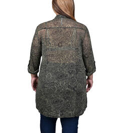 Plus Size NY Collection 3/4 Roll Sleeve Long Sheer Tunic - Olive