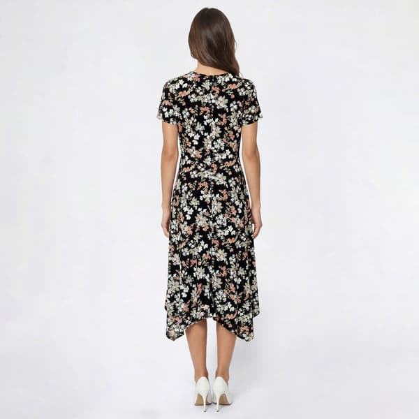 Womens Perceptions Short Sleeve Floral Side Drape Midi Dress