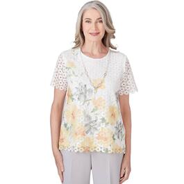 Womens Alfred Dunner Charleston Floral Border Lace Top