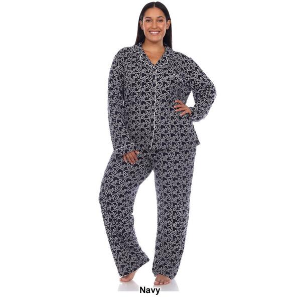 Plus Size White Mark Long Sleeve Heart Print Pajama Set