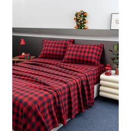 Spirit Linen Home&#40;tm&#41; Buffalo Check Red/Black Fleece Sheet Set