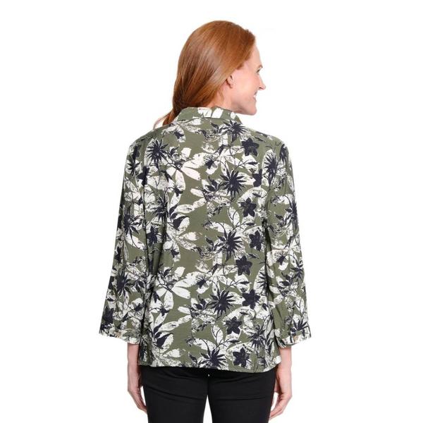 Petite Multiples 3/4 Sleeve Pleat Front Green Floral Blouse