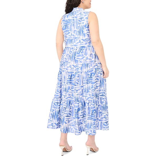 Plus Size MSK Sleeveless Abstract Split Neck Tier Midi Dress
