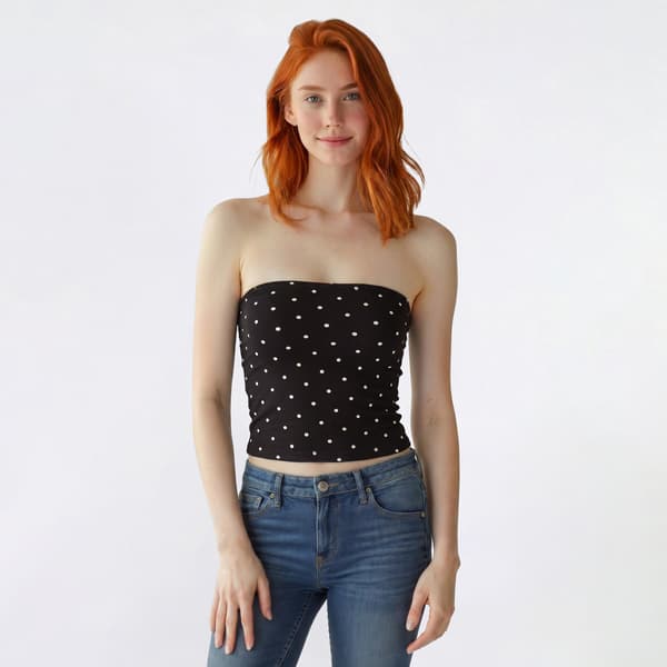 Juniors No Comment Yum Jersey Print To Solid Reverse Tube Top - image 