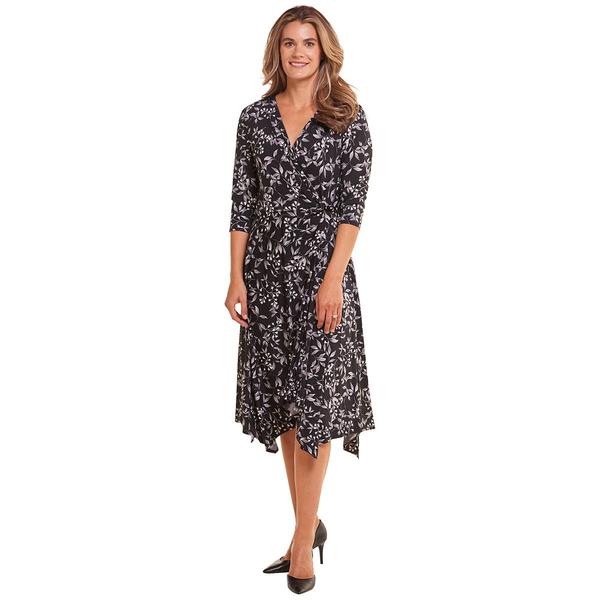 Petite Perceptions 3/4 Sleeve ITY Floral Faux Wrap Dress