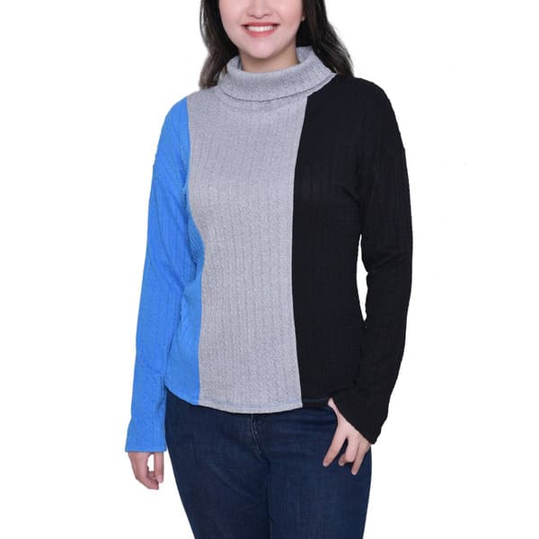 Womens NY Collection Color Block Rib-Knit Turtleneck Sweater