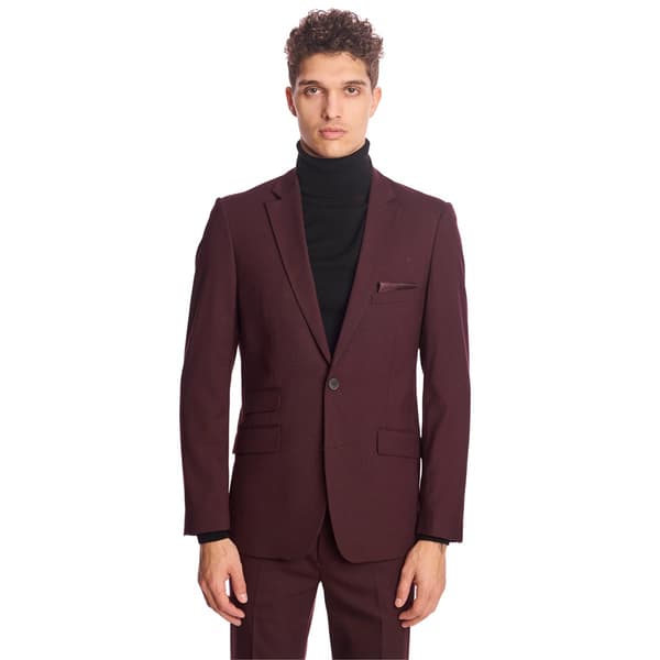 Mens Paisley & Gray Solid Notch Suit Jacket - Burgundy Wine - image 