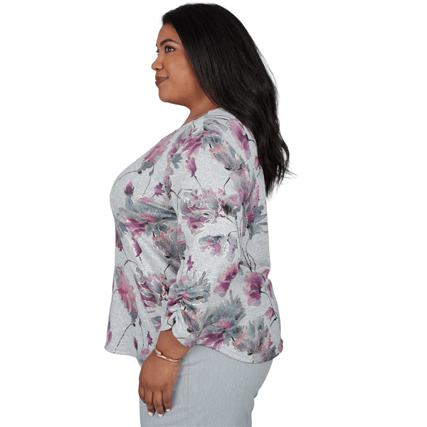 Plus Size Alfred Dunner Vail 3/4 Ruch Sleeves Floral Blouse