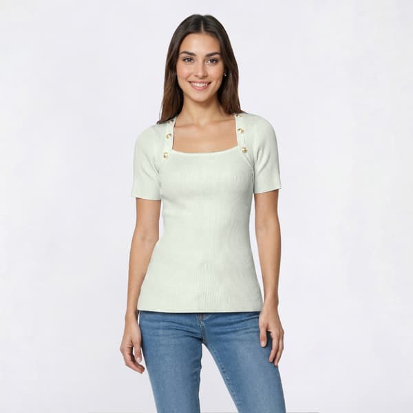Womens Rio & Rian Short Sleeve Solid Ribbed Square Neck Sweater