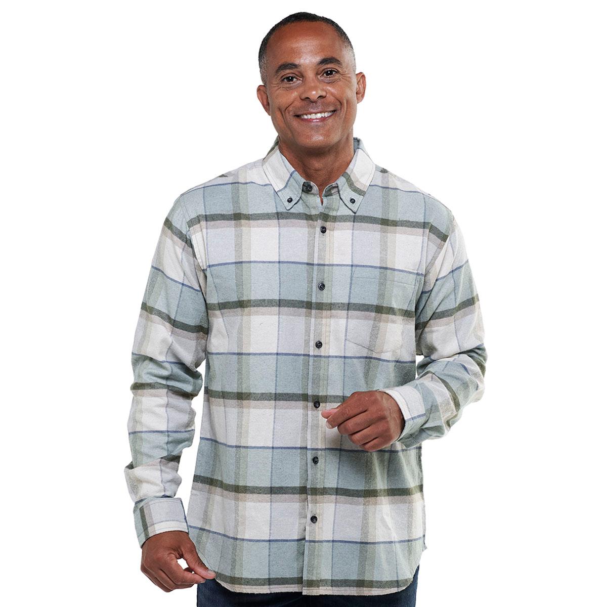 Mens Jackson Hole Long Sleeve Flannel Shirt - Seafoam Green/Tan