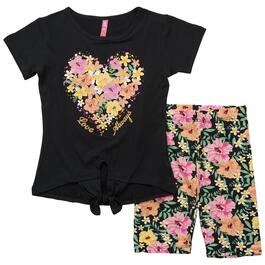Girls &#40;7-16&#41; Dream Star Tie Front Floral Heart & Bike Shorts Set