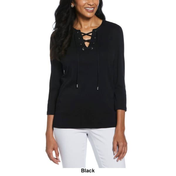 Womens Rafaella&#174; 3/4 Sleeve Solid Lace Up Tee