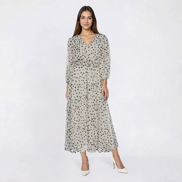 Womens Harlow & Rose 3/4 Sleeve Dot Mesh Midi Dress - image 