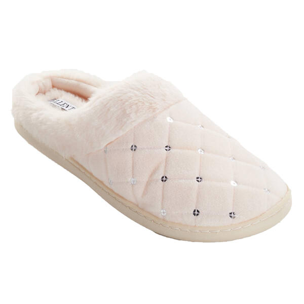 Womens Ellen Tracy Quilted Sequin Clog Slippers w/Faux Fur Collar - image 