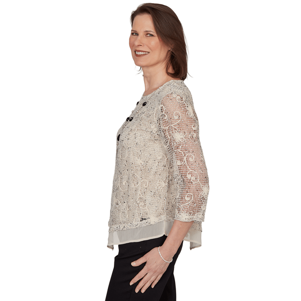 Petite Alfred Dunner Detail Driven 3/4 Sleeve Textured Blouse