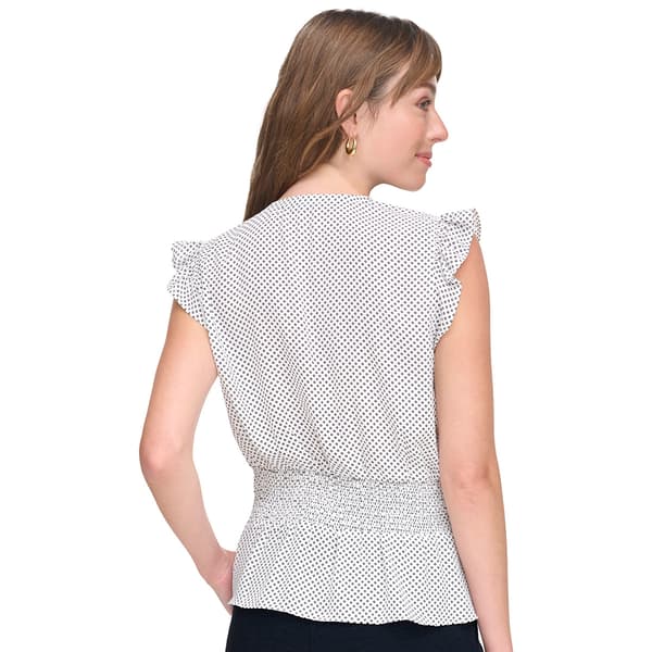 Womens Tommy Hilfiger Cap Sleeve Smocked Dot Blouse