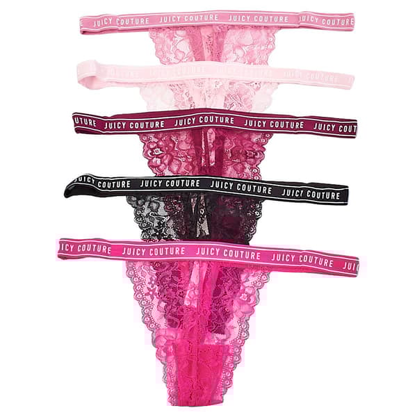Juniors Juicy Couture 5pk. Lace & Mesh Thong Panties JC3603-5PKD - image 