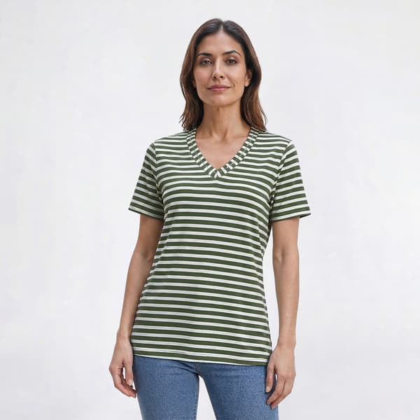 Womens Hasting & Smith Short Sleeve Stripe V Neck Tee