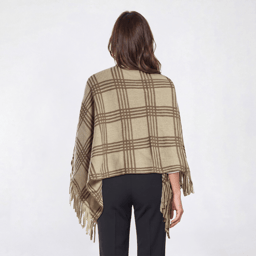 Womens Renshun Plaid Knit Poncho - Tan