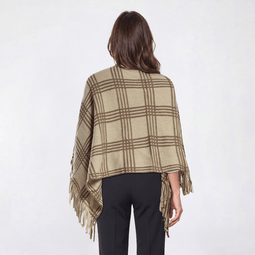 Womens Renshun Plaid Knit Poncho - Tan