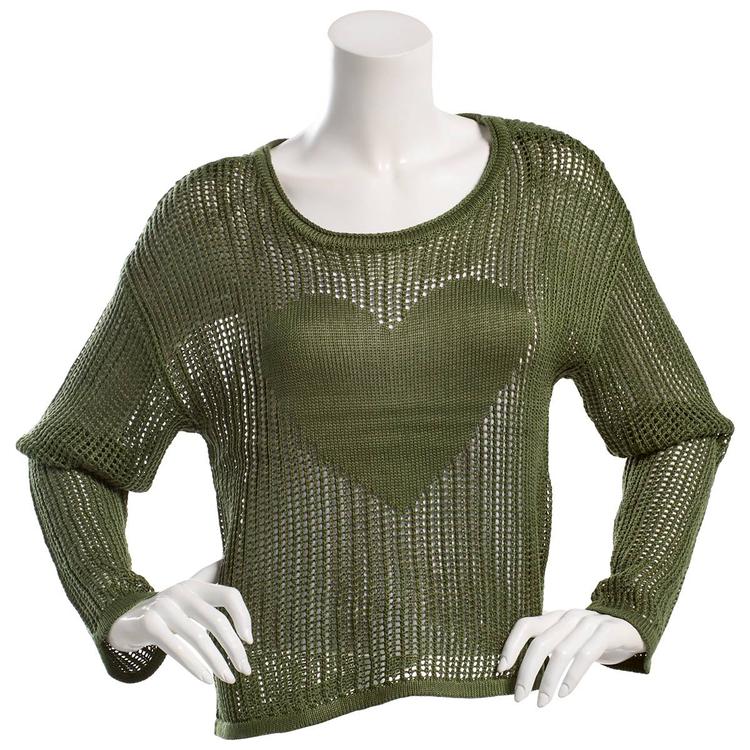 Juniors No Comment Heart Intarsia Sweater - Green