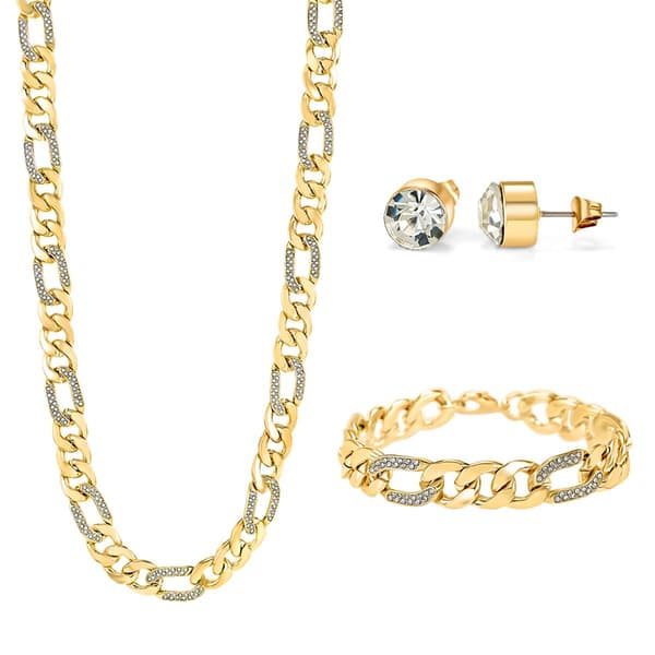 American Exchange Gold Figaro Chain/Bracelet & Earrings Set