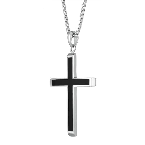 Mens Lynx Stainless Steel Black Ion Plating Chain Cross Pendant