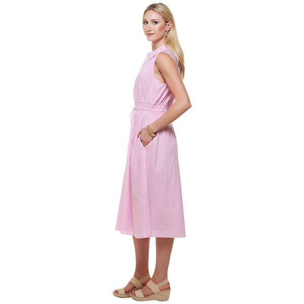 Womens Absolutely Famous Sleeveless Stripe Smock Waist Shirtdress