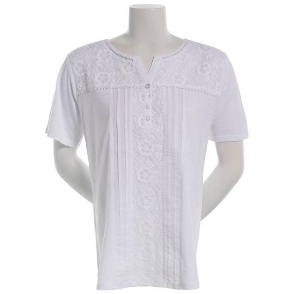 Plus Size Hasting & Smith Short Sleeve Split Neck Lace Blouse - image 