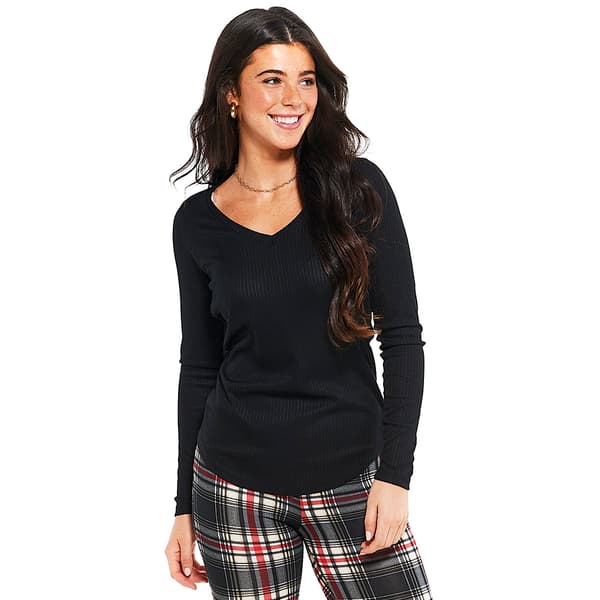 Juniors Aveto Long Sleeve Basic V-Neck Solid Tee - image 