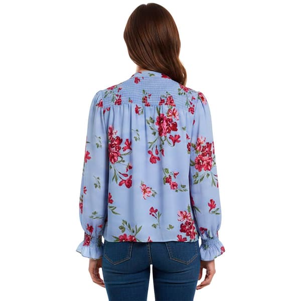 Womens Cece Long Sleeve Smocked Shoulder Floral Blouse