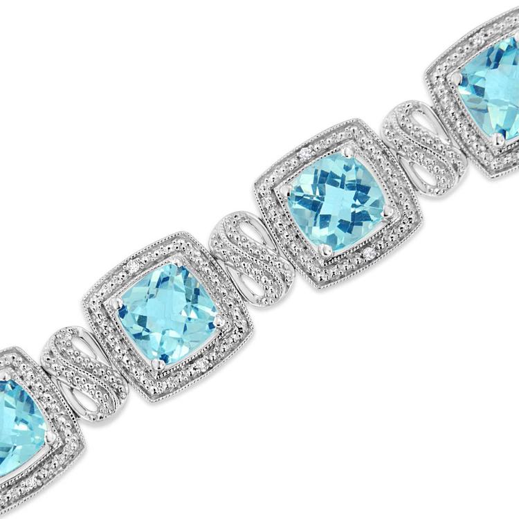 Haus of Brilliance Blue Topaz & 1/10ctw. Diamond Tennis Bracelet