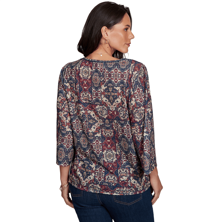 Womens Ruby Rd. English Countryside Patchwork Medallion Blouse
