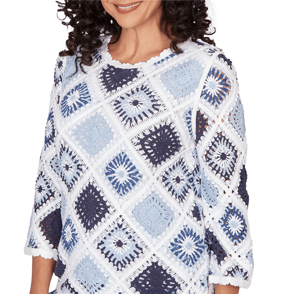 Petite Alfred Dunner Austin Long Sleeve Crochet Sweater