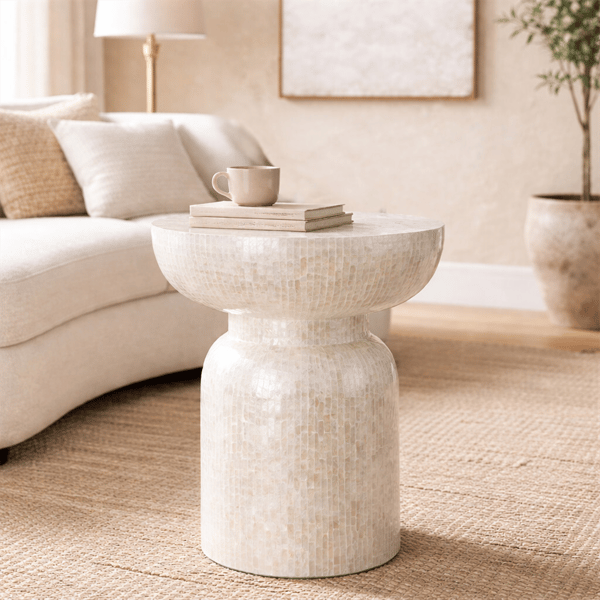 9th & Pike® Modern Cream Capiz Shell Accent Table
