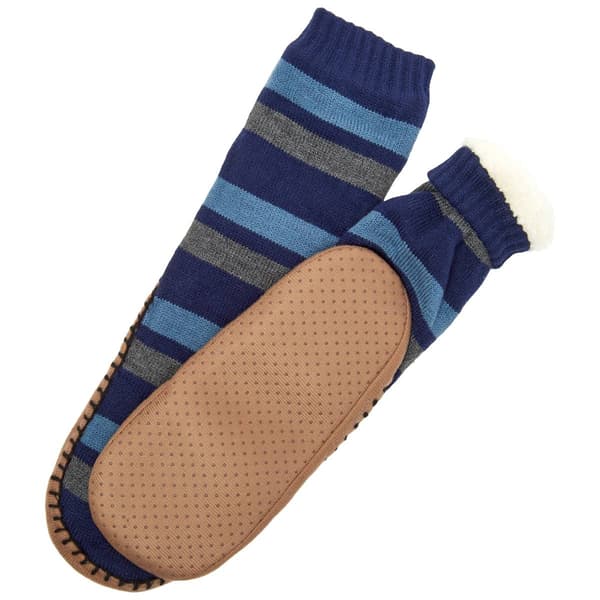 Mens Born Striped Slipper Socks - Navy/Grey