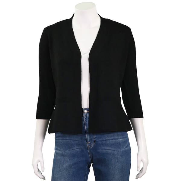 Petites 89th & Madison Peplum Hem 3/4 Slv Open Shortigan 22 In