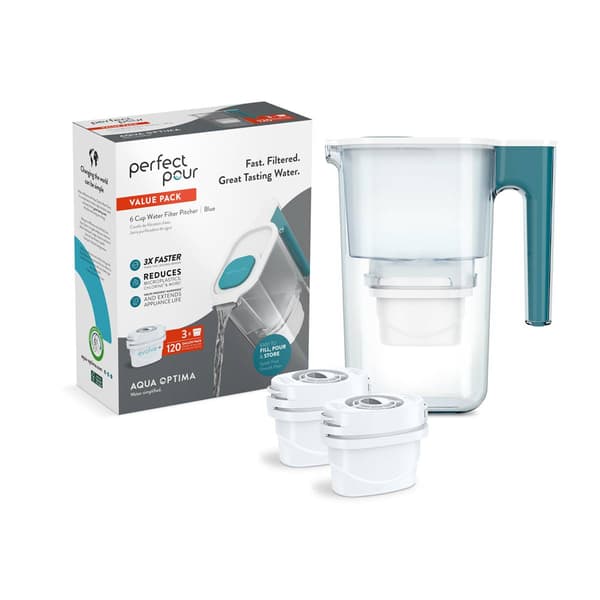 Aqua Optima 6-Cup Water Filter Pitcher w/ 3 Evolve+ Water Filters - image 