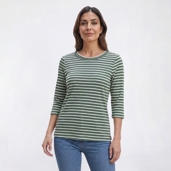 Petite Hasting & Smith 3/4 Sleeve Stripe Round Neck Tee - image 